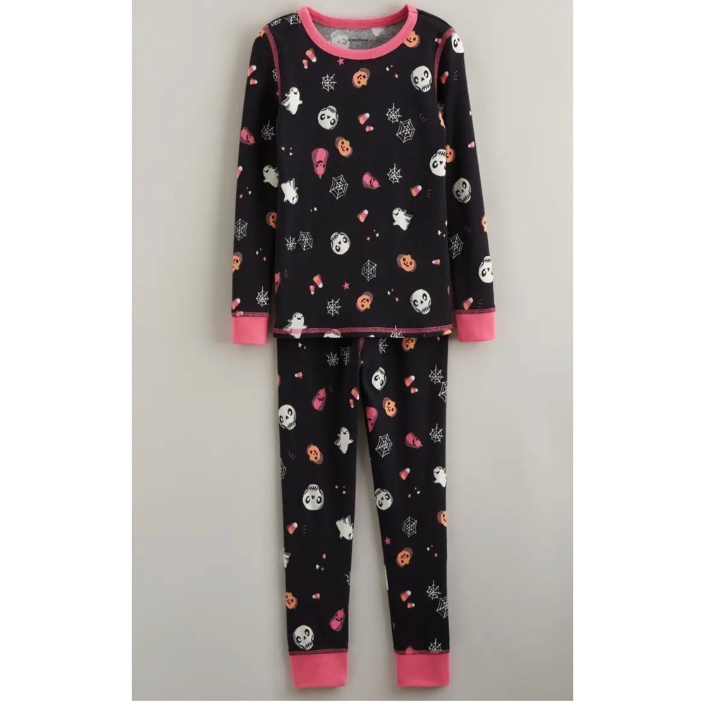 Nordstrom Kids Halloween Pajamas Glow in the Dark Skulls Ghosts 2pc Set Black 2